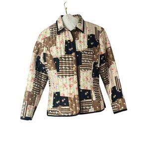 Silkland 100% Silk Quilted Button Geometric Patchwork Jacket Small Petite PS